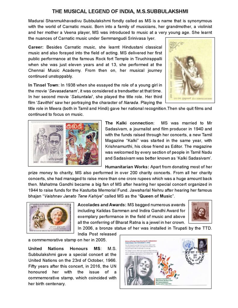 PhilaUtsav 2026 exhibit PUE-SC09: THE MUSICAL LEGEND OF INDIA-M S SUBBULAKSHMI by S. Balasundaram