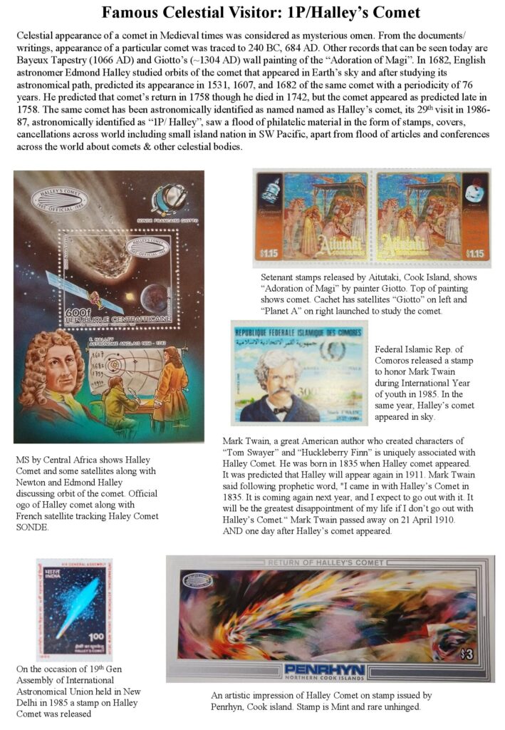 PhilaUtsav 2026 exhibit PUR17: FAMOUS CELESTIAL VISITOR: 1P/HALLEY'S COMET by Abhay Mudholkar
